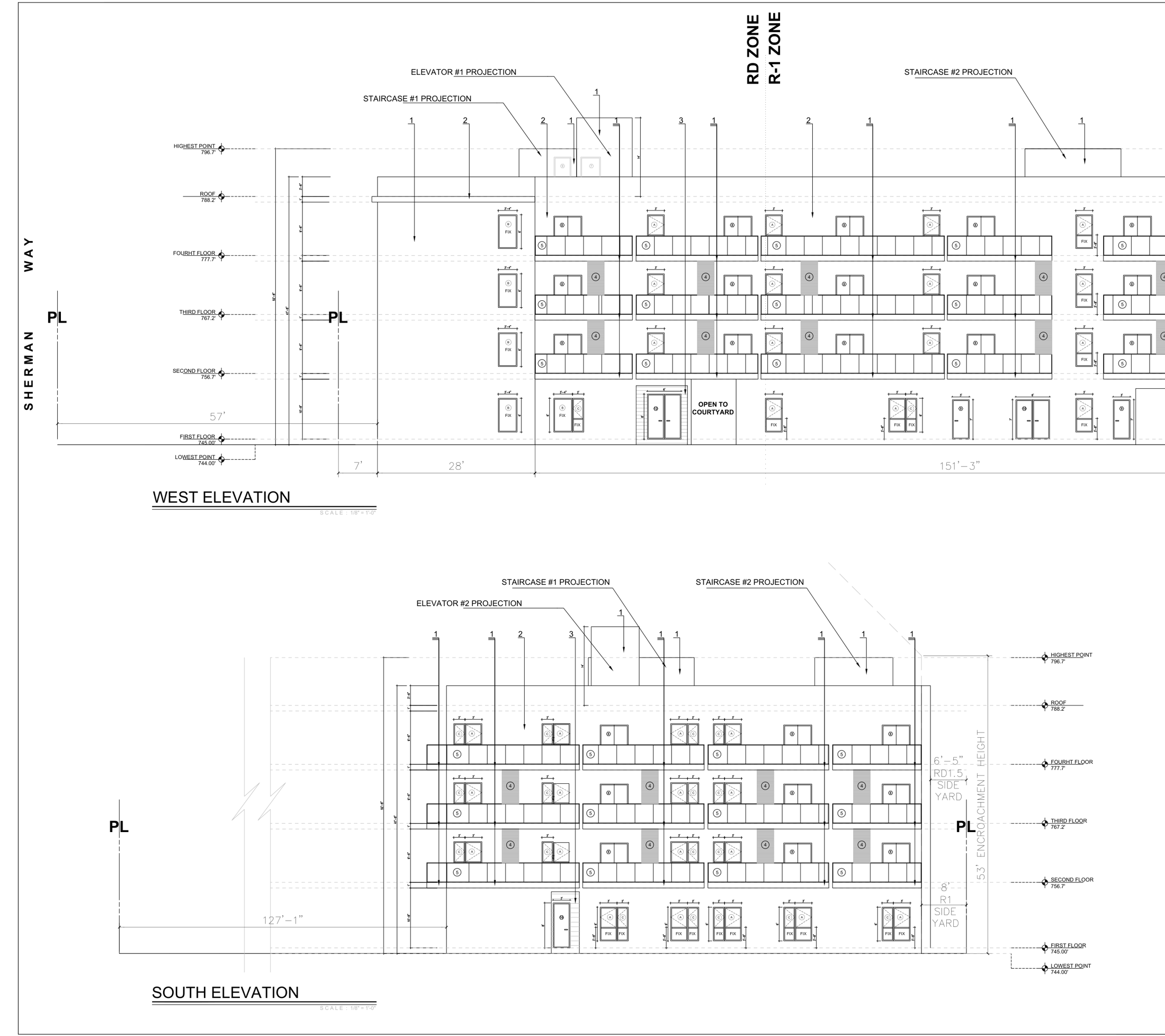 West and south elevations